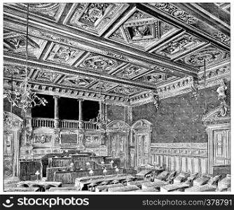 Hall of council meetings, vintage engraved illustration. Paris - Auguste VITU ? 1890.