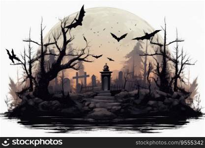 Halloween background. Illustration of a graveyard scene and halloween pumpkins