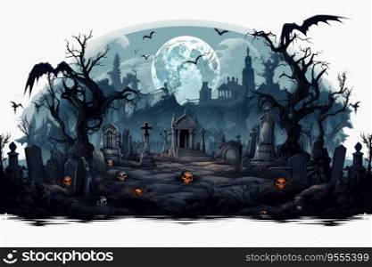 Halloween background. Illustration of a graveyard scene and halloween pumpkins
