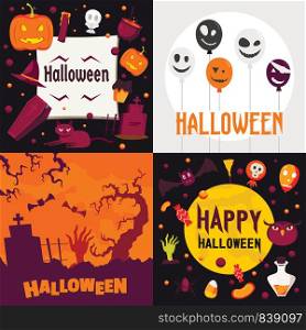 Halloween banner set. Flat illustration of halloween vector banner set for web design. Halloween banner set, flat style