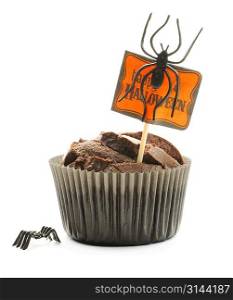 Halloween cake with decoration isolated on white