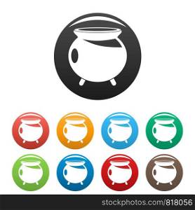 Halloween cauldron icons set 9 color vector isolated on white for any design. Halloween cauldron icons set color