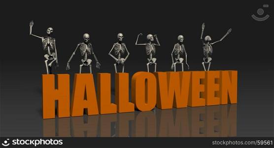 Halloween Celebration with Skeletons Dancing as a Holiday Abstract