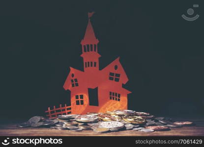 Halloween concept background, vintage filter tone, dark mode