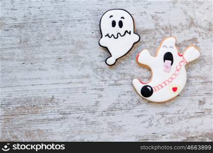 Halloween cookies with ghost shape. Sweet tradition