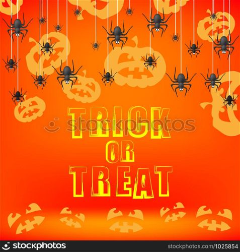Halloween Decoration Pattern with Pumpkin and Spider Isolated on Orange Background.. Halloween Decoration Pattern with Pumpkin and Spider Isolated on Orange Background