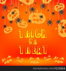 Halloween Decoration Pattern with Pumpkin and Spider Isolated on Orange Background.. Halloween Decoration Pattern with Pumpkin and Spider Isolated on Orange Background