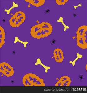 Halloween Decoration Seamless Pattern with Pumpkin and Spider Isolated on Purple Background.. Halloween Decoration Seamless Pattern with Pumpkin Isolated on Purple Background