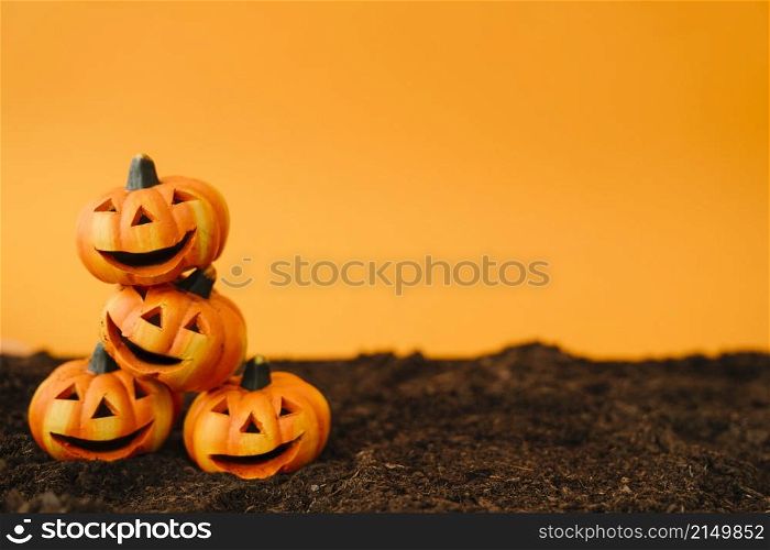halloween decoration with friendly pumpkins