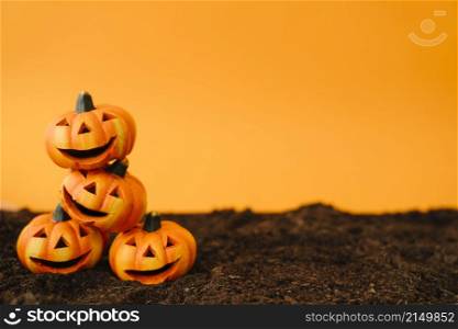 halloween decoration with friendly pumpkins