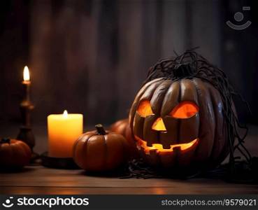 Halloween decorations background. Pumpkins on a dark background. Holiday Halloween.. Halloween decorations background. Pumpkins on a dark background. Holiday Halloween