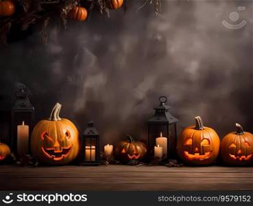 Halloween decorations background. Pumpkins on a dark background. Holiday Halloween.. Halloween decorations background. Pumpkins on a dark background. Holiday Halloween