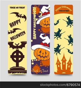 Halloween flat bookmarks. Halloween flat bookmarks with pumpkin bat headstone witch. Vector ilustration