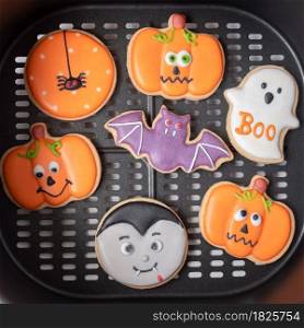 Halloween funny Cookies on tray. Trick or Threat, Happy Halloween, Hello October, fall autumn, Festive, party and holiday concept