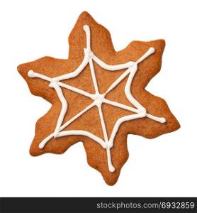 Halloween gingerbread cookie spiderweb isolated on white background. Top view