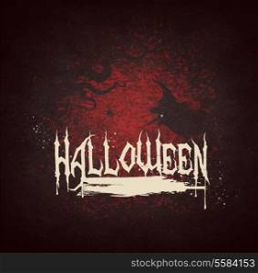 Halloween Grunge Background With Crow, Tree And Text