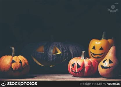 Halloween holiday background, Fresh pumpkins, art, craft, Space for text