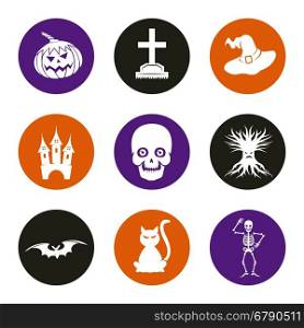 Halloween icons set. Halloween icons set with cat pumpkin headstone skull. Vector illustration