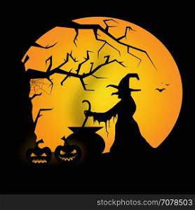 halloween illustration with full moon in background