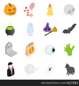 Halloween isometric 3d icons set isolated on white background. Halloween isometric 3d icons