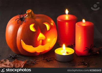 Halloween Jack O Lantern pumpkin spiders candles