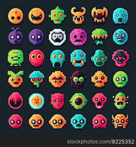 halloween monster character avatar ai generated. happy design, creature emotion, smile emoticon halloween monster character avatar illustration. halloween monster character avatar ai generated