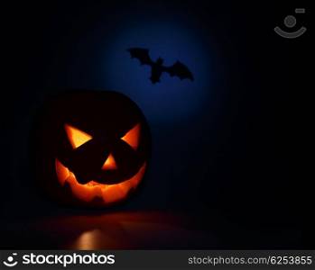 Halloween nightmare with glowing head &amp; bat