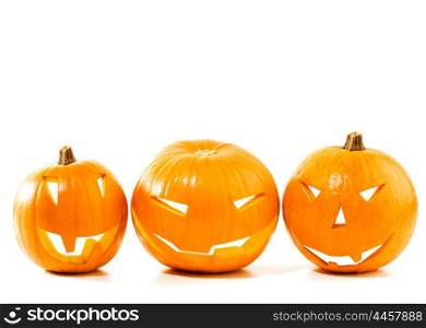 Halloween pumpkin border isolated on white background, traditional spooky jack-o-lantern, american autumn holiday