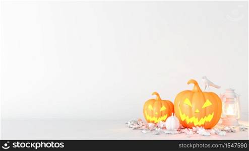 Halloween pumpkin, Jack O Lantern, Halloween decoration background with copy space, 3D rendering