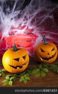 Halloween pumpkin Jack, spider net