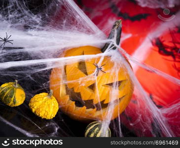 Halloween pumpkin Jack, spider net