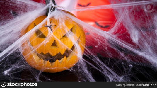 Halloween pumpkin Jack, spider net