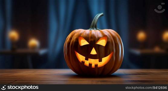 Halloween pumpkin on a wooden table. 3d rendering, 3d illustration.