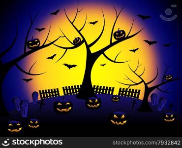 Halloween Pumpkin Showing Trick Or Treat And Tree Trunk