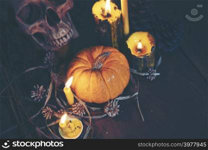 Halloween pumpkin, vintage filter image