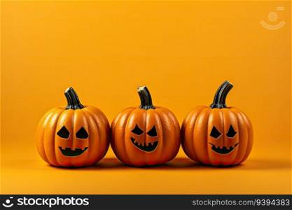 Halloween pumpkins on orange background. 3d render illustration.