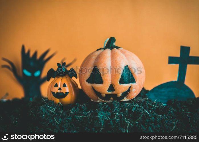 Halloween Pumpkins on soil