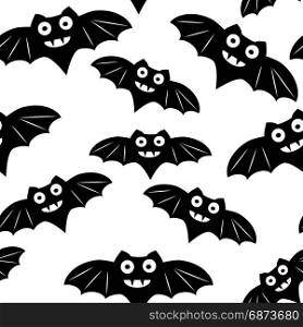 Halloween seamless pattern with black bat. Halloween seamless pattern with black bat. Beautiful background for decoration halloween designs. Cute minimalistic art elements on white backdrop.