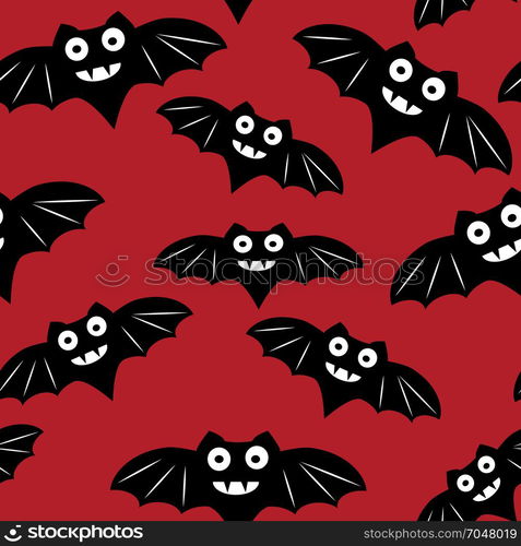 Halloween seamless pattern with black bat. Halloween seamless pattern with black bat. Beautiful vector background for decoration halloween designs. Cute minimalistic art elements on white backdrop.