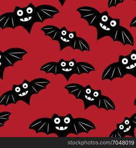 Halloween seamless pattern with black bat. Halloween seamless pattern with black bat. Beautiful vector background for decoration halloween designs. Cute minimalistic art elements on white backdrop.