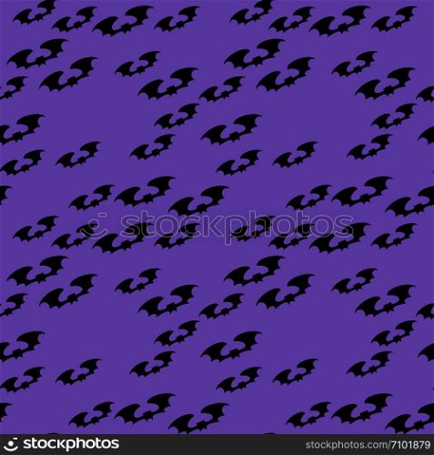 Halloween seamless pattern with silhouette bat on violet background. Illustration for holiday celebration, wrapping paper, banner