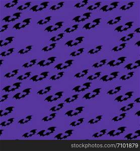 Halloween seamless pattern with silhouette bat on violet background. Illustration for holiday celebration, wrapping paper, banner