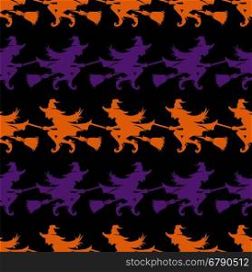 Halloween seamless pattern with witch. Halloween seamless pattern with witch on a broomstick on black background. Vector illustration