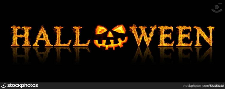 Halloween text - old jack-o-lantern on black background