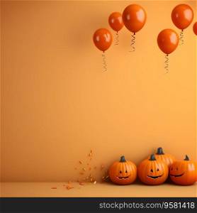 Halloween theme banner with group of Jack O Lantern pumpkin and balloons. Happy Halloween Concept. Generative Ai.