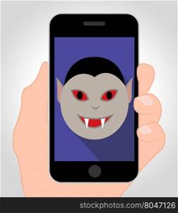 Halloween Vampire Online Indicating Mobile Phone And Web