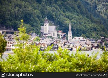 Hallstatt village panorama summer view, Austria