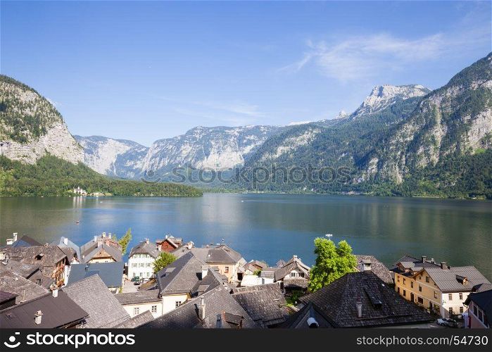 Hallstatt village panorama summer view, Austria