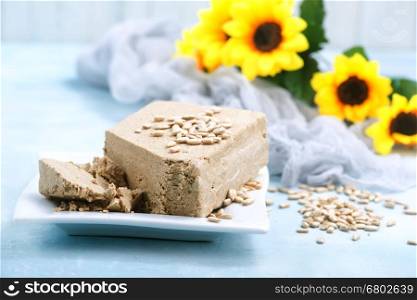 halva on plate and on a table