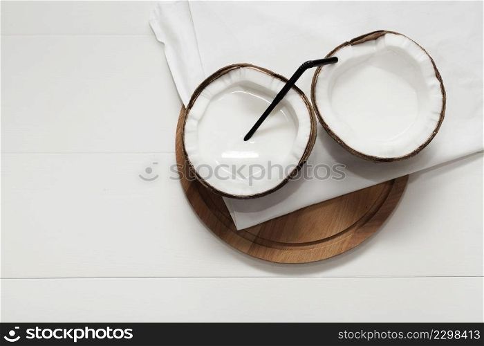 halved coconut white napkin